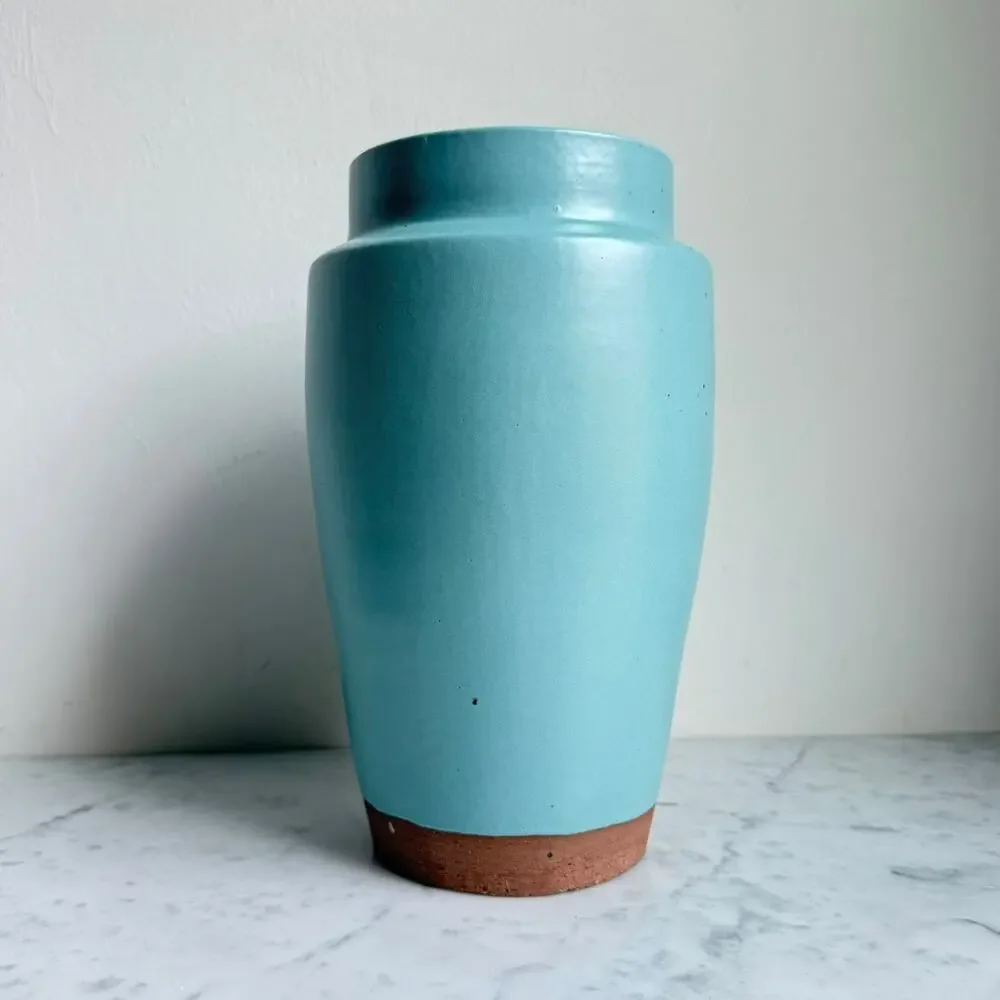 West Elm Turquoise Ceramic Vase Contemporary Modern Minimalist Farmhouse Decor